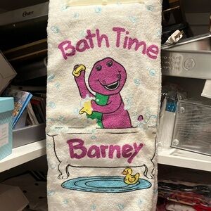 VINTAGE Barney Bath Time Towel - White and Purple